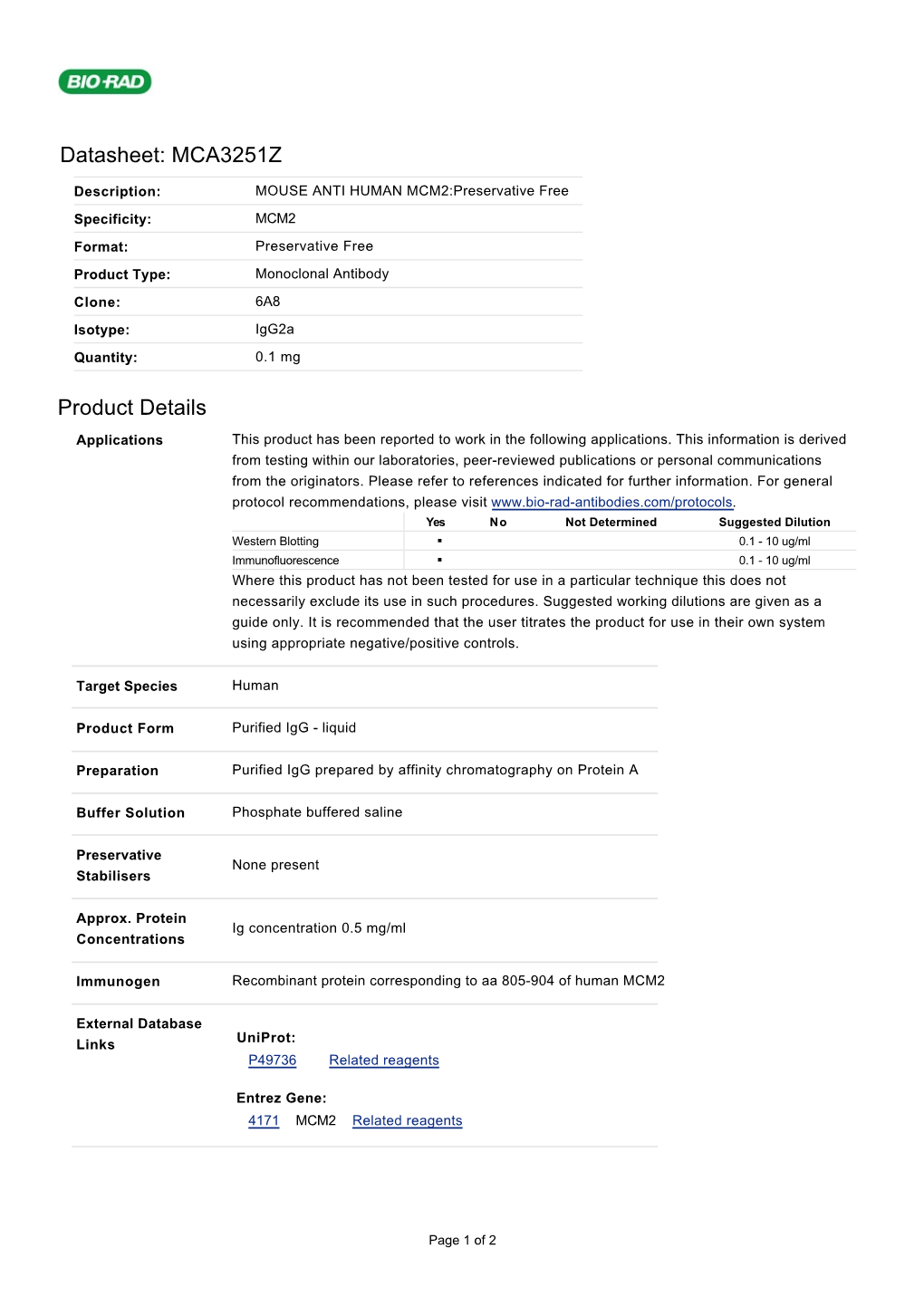 Datasheet: MCA3251Z Product Details