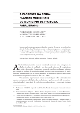 A Floresta Na Feira: Plantas Medicinais Do Município De Itaituba, Pará, Brasil*