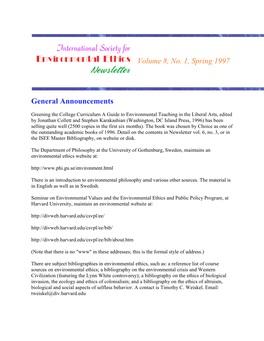 Volume 8, No. 1, Spring 1997 General Announcements