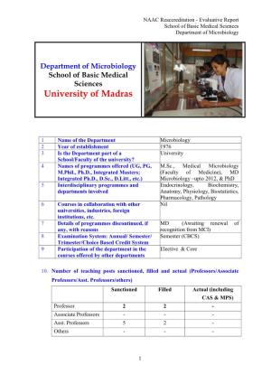 Department of Microbiology School of Basic Medical Sciences University of Madras