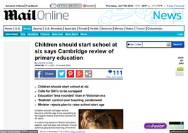 Children Should Start School at Six Says Cambridge Review of Primary