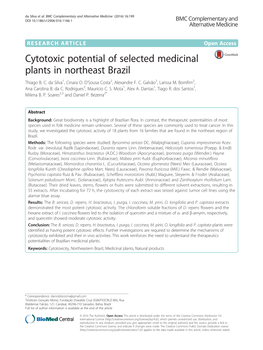 Cytotoxic Potential of Selected Medicinal Plants in Northeast Brazil Thiago B