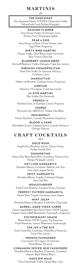 Martinis Craft Cocktails