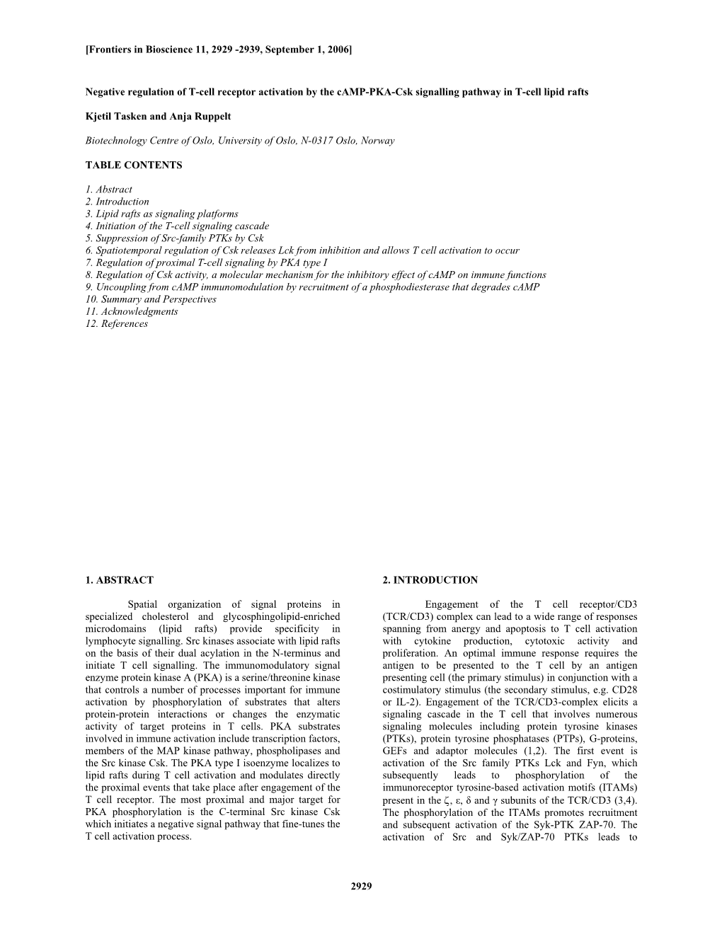 2929 Negative Regulation of T-Cell Receptor Activation by the Camp-P