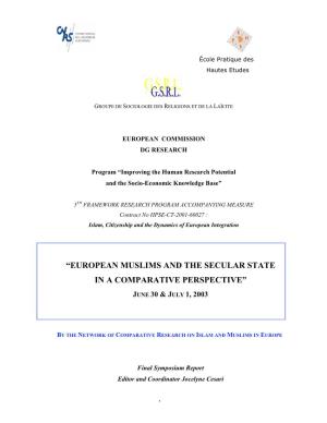 European Muslims and the Secular State, in a Comparative Perspective