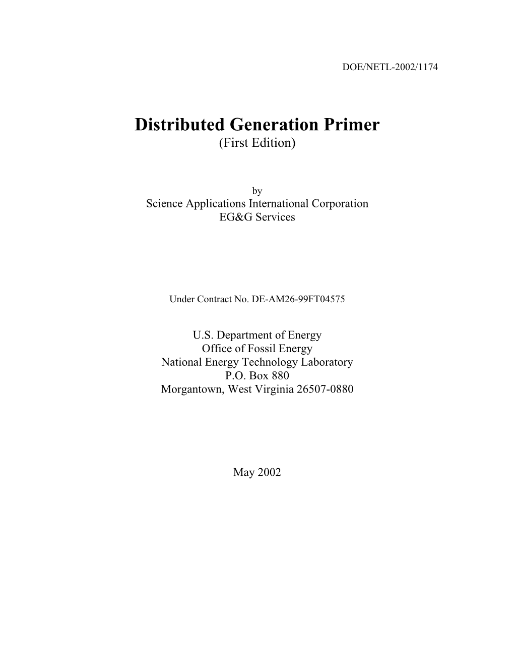 Distributed Generation Primer (First Edition)