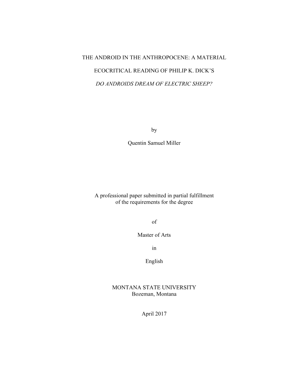 A Material Ecocritical Reading Of