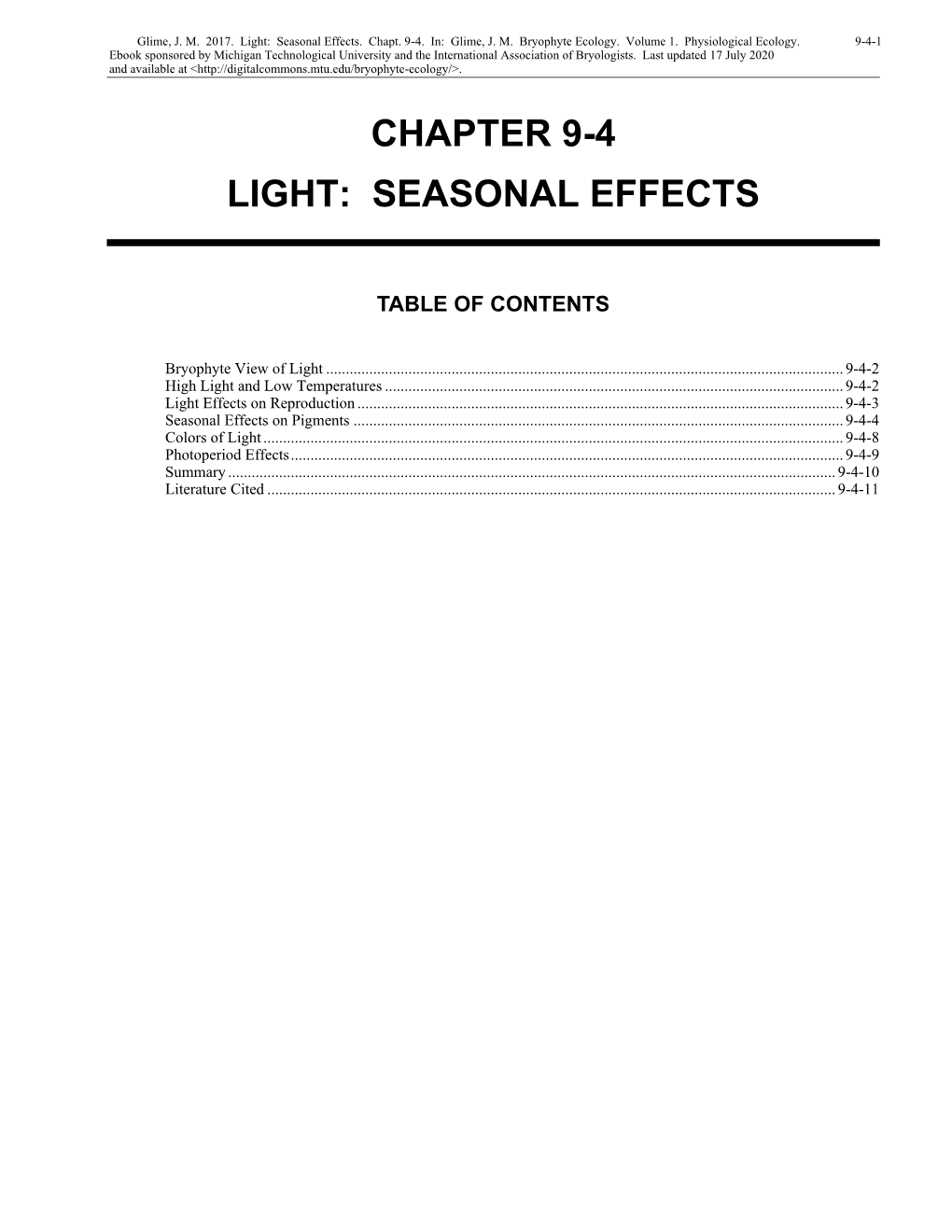 Light: Seasonal Effects