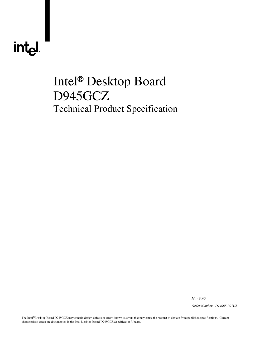 Intel® Desktop Board D945GCZ Technical Product Specification