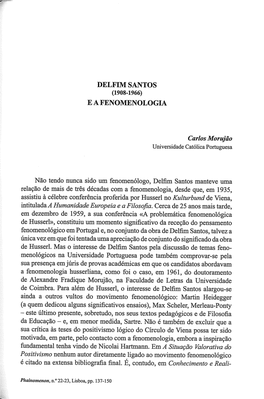 Delfim Santos E a Fenomenologia