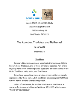 The Apostles, Thaddeus and Nathanael Lesson #7 Lesson #35