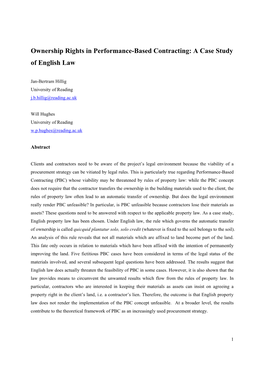Ownership Rights in Performance-Based Contracting: a Case Study of English Law