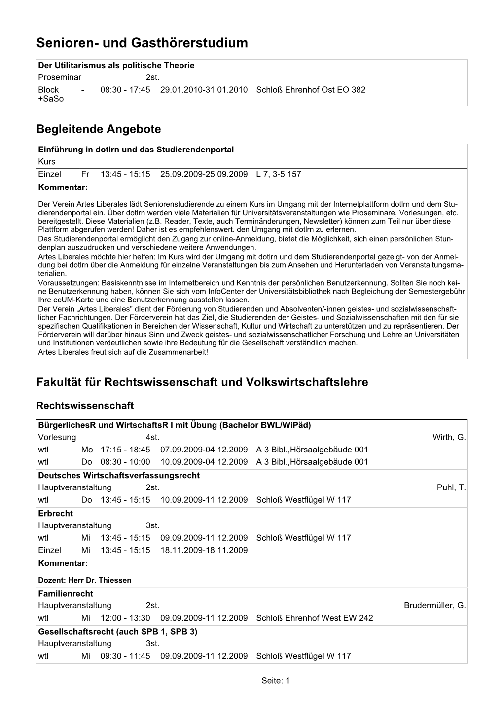 Senioren- Und Gasthörerstudium