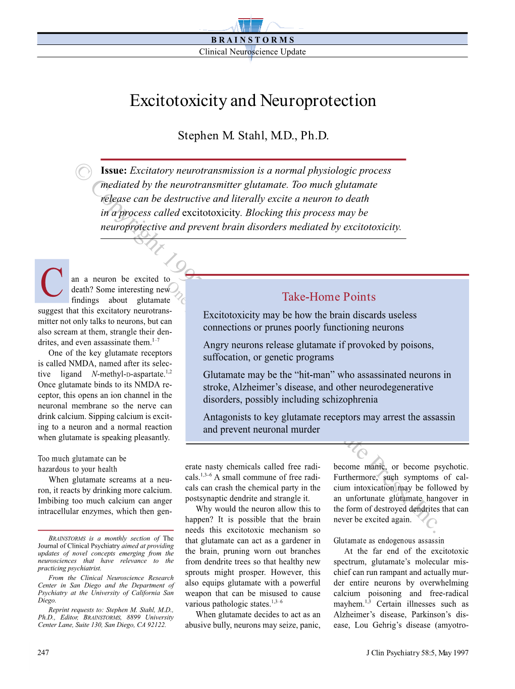 Brainstorms: Excitotoxicity and Neuroprotection