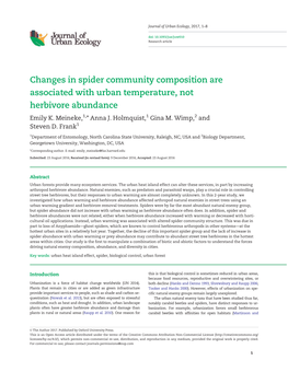 Changes in Spider Community Composition Are Associated with Urban Temperature, Not Herbivore Abundance Emily K