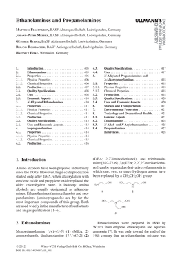 "Ethanolamines and Propanolamines," In