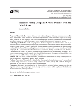 Success of Family Company: Critical Evidence from the United States