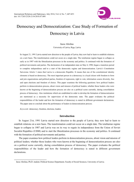 Democracy and Democratization: Case Study of Formation of Democracy in Latvia