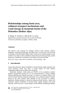 Relationships Among Basin Area, Sediment Transport Mechanisms and Wood Storage in Mountain Basins of the Dolomites (Italian Alps)