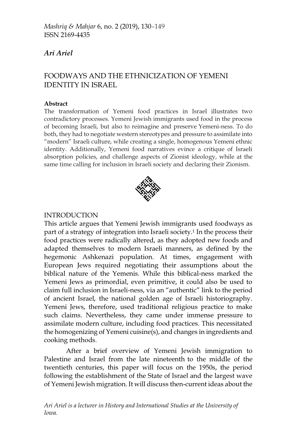 Ari Ariel FOODWAYS and the ETHNICIZATION of YEMENI