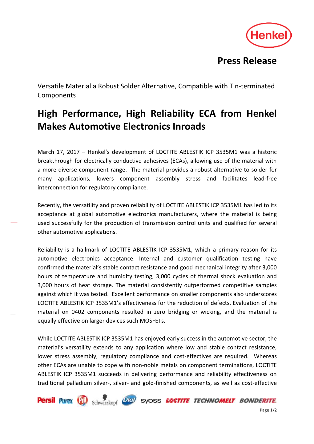 Henkel Makes Automotive Electronics Inroads