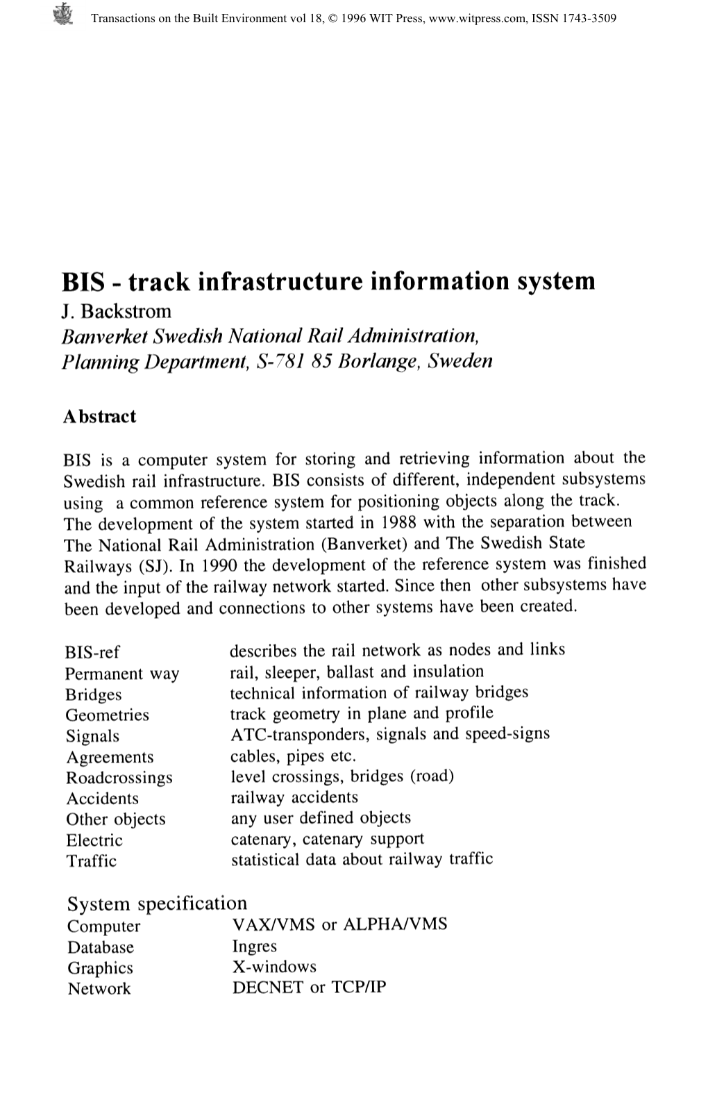 BIS - Track Infrastructure Information System