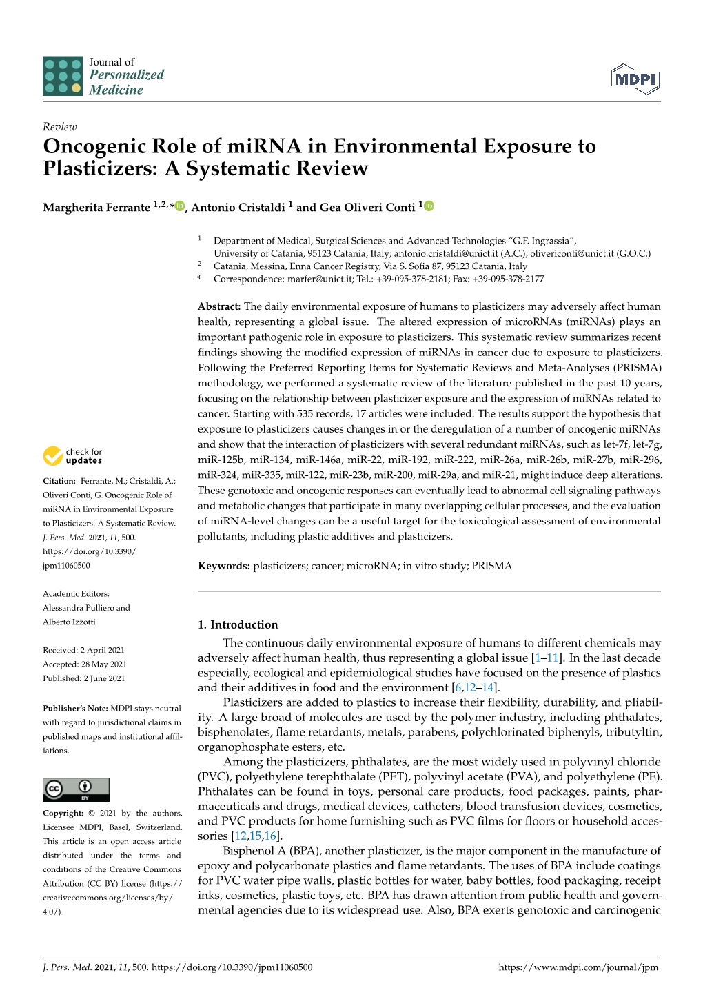 Oncogenic Role of Mirna in Environmental Exposure to Plasticizers: a Systematic Review