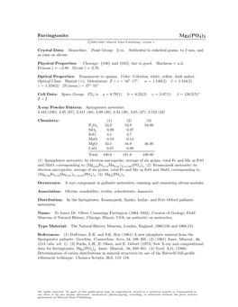 Farringtonite Mg3(PO4)2 C 2001-2005 Mineral Data Publishing, Version 1