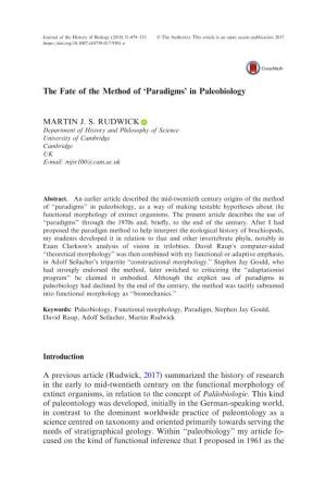 The Fate of the Method of 'Paradigms' in Paleobiology