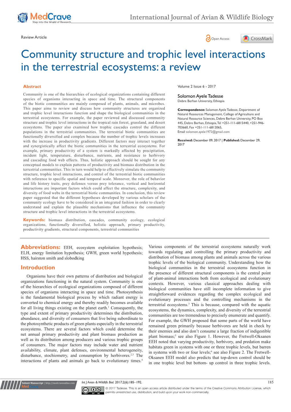 Community Structure and Trophic Level Interactions in the Terrestrial Ecosystems: a Review