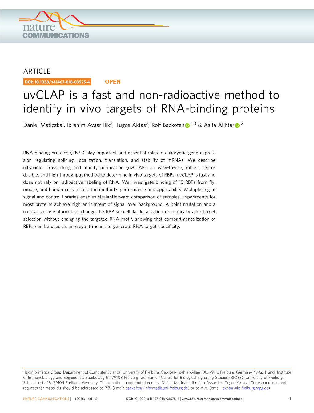 Uvclap Is a Fast and Non-Radioactive Method to Identify in Vivo Targets of RNA-Binding Proteins