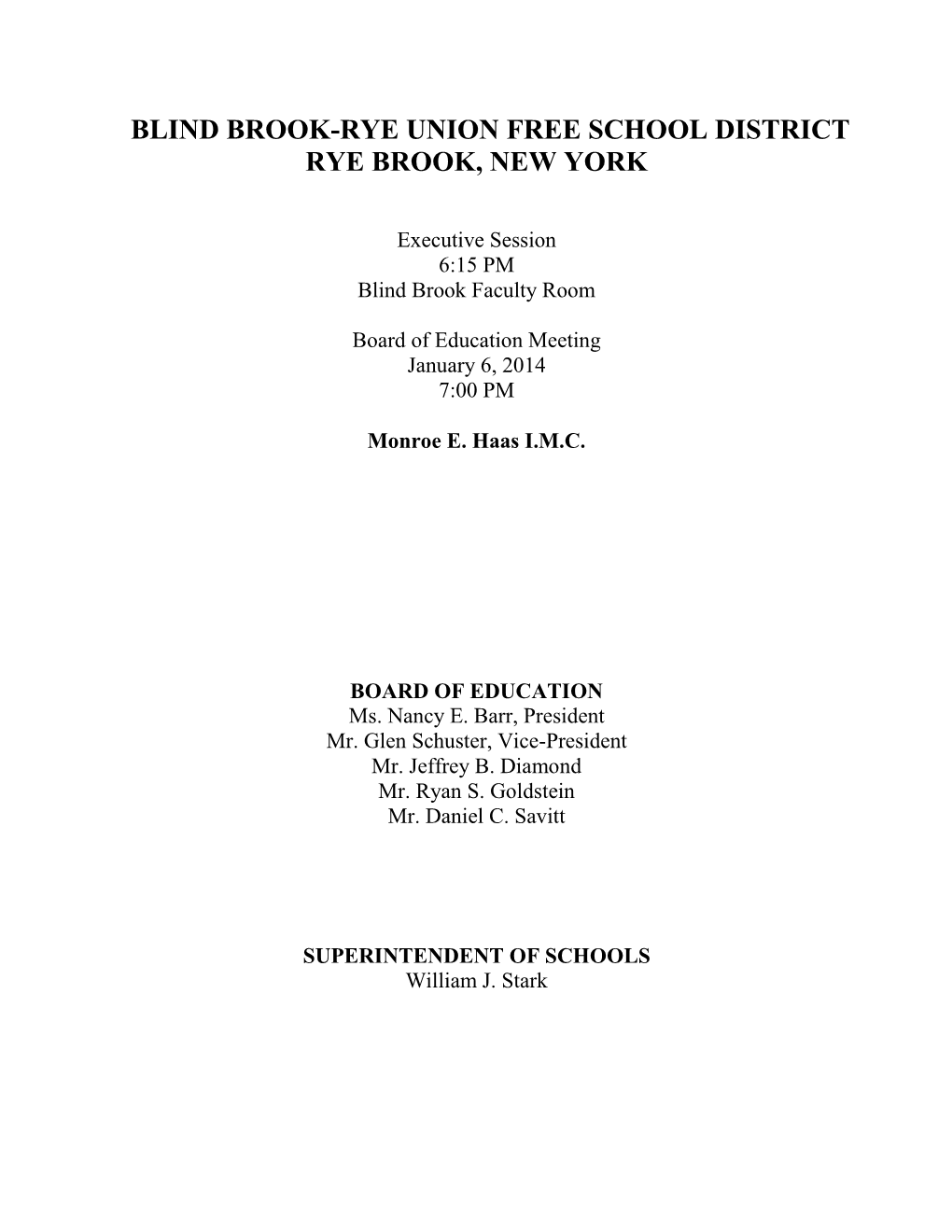 Blind Brook-Rye Union Free School District Rye Brook, New York