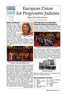 European Union for Progressive Judaism May 2016 Newsletter