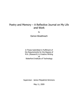 Poetry and Memory – a Reflective Journal on My Life and Work