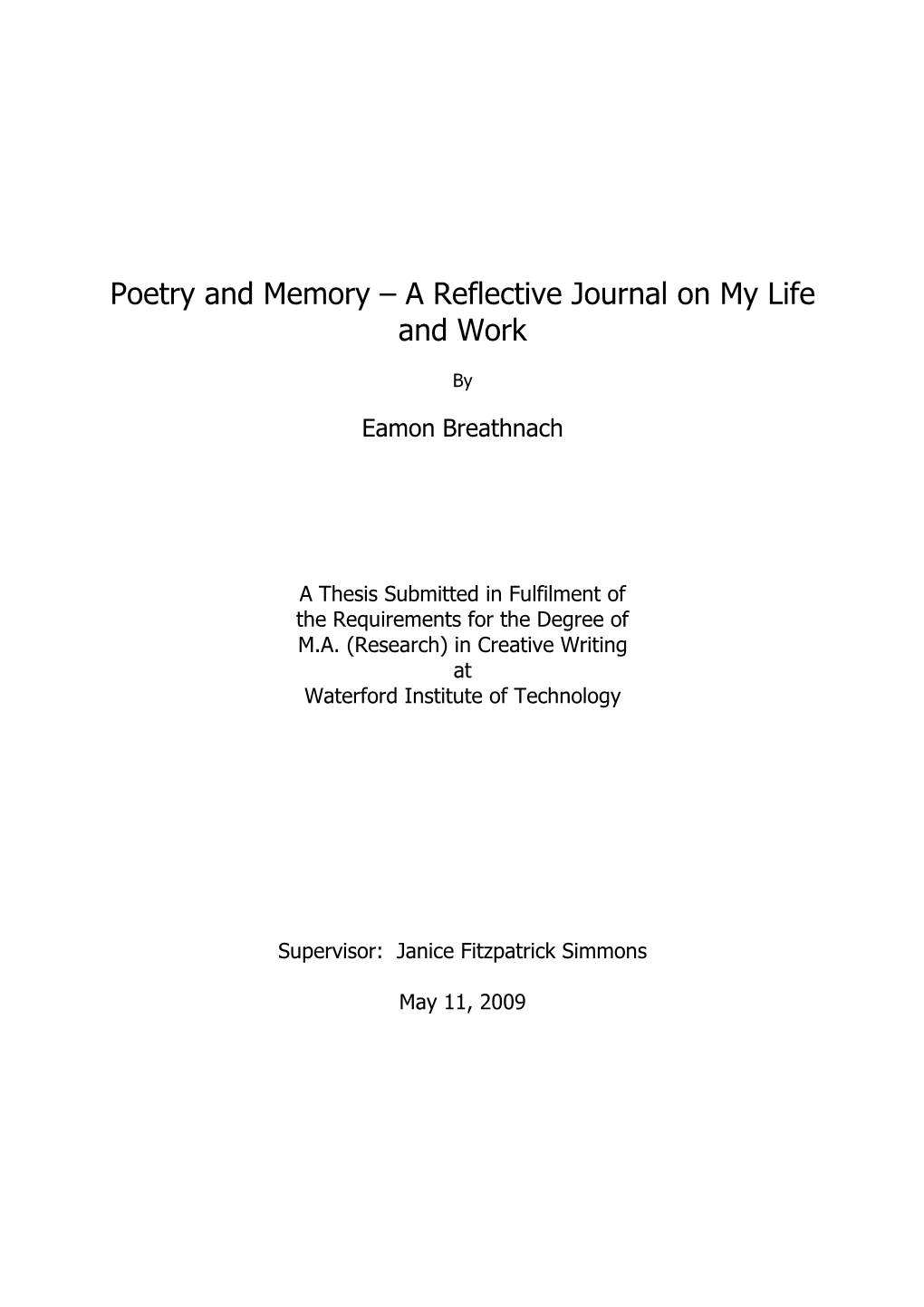 Poetry and Memory – a Reflective Journal on My Life and Work