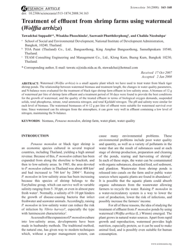 Treatment of Effluent from Shrimp Farms Using Watermeal (Wolffia Arrhiza)