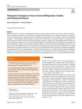 Therapeutic Strategies to Treat Or Prevent Off Episodes in Adults With