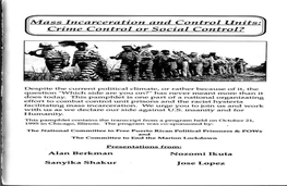 Mass Incarceration and Control Units: Crime Control Or Social Control?