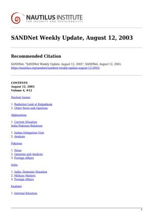 Sandnet Weekly Update, August 12, 2003
