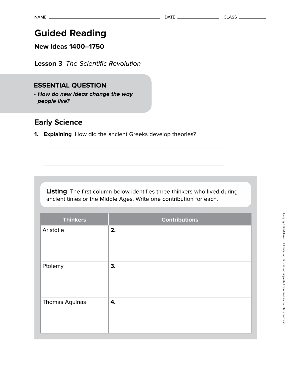 Guided Reading, New Ideas 1400–1750, Lesson 3