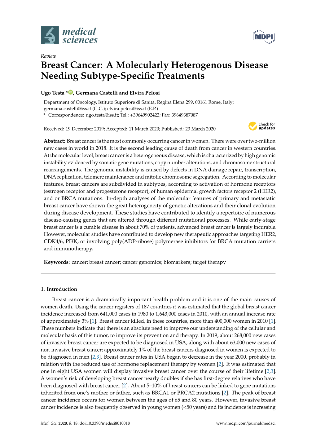 Breast Cancer: a Molecularly Heterogenous Disease Needing Subtype-Speciﬁc Treatments