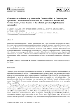 Nematoda: Cosmocercidae