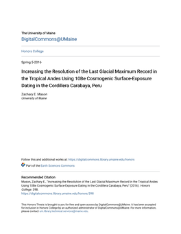 Increasing the Resolution of the Last Glacial Maximum Record in the Tropical Andes Using 10Be Cosmogenic Surface-Exposure Dating in the Cordillera Carabaya, Peru