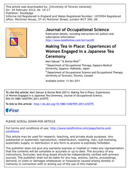 Experiences of Women Engaged in a Japanese Tea Ceremony