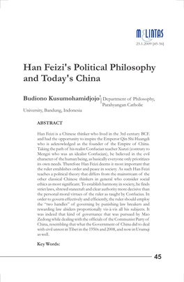 Han Feizi's Political Philosophy and Today's China