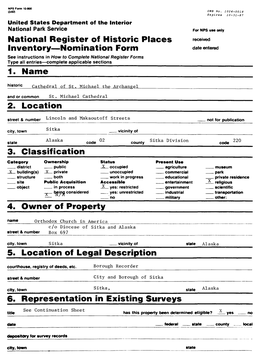 National Register of Historic Places Inventory—Nomination Form 1. Name 2. Location 3. Classification 4. Owner of Property 5. L