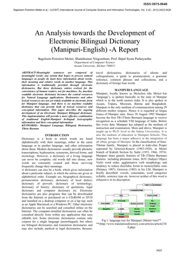 An Analysis Towards the Development of Electronic Bilingual Dictionary (Manipuri-English) -A Report
