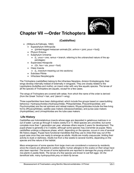 Chapter VII —Order Trichoptera