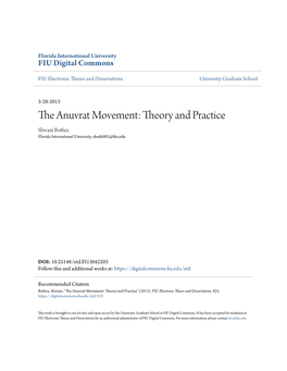 The Anuvrat Movement: Theory and Practice Shivani Bothra Florida International University, Sboth001@Fiu.Edu