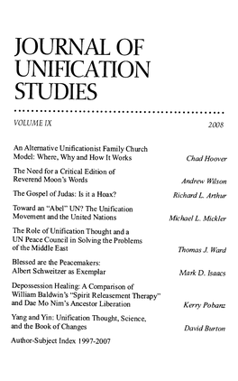 Journal of Unification Studies Vol. 9, 2008
